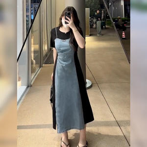 Vestidos para mujer, vestido de mujer de manga corta dividido, vaquero Midi, elástico a la moda, nuevas características de diseñador, ropa novedosa, moda 2025 en - Product Image 5