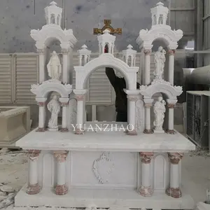 עיצוב חדש פסל מזבח כנסיית שיש לבן כנסייה דתית מעוטרת שולחן מזבח שיש מגולף