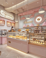Vitrine de boulangerie sur mesure, écologique, étanche, thème rose, éclairage LED, construction en MDF et acier inoxydable pour