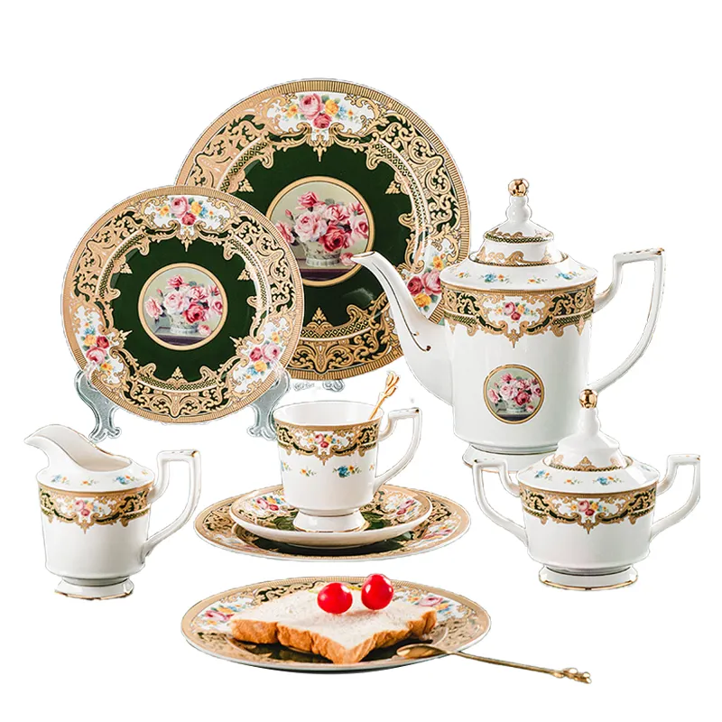British Royal ชุดชาจีนโบนไชน่า22ชิ้น,ชุดถ้วยกาแฟชาพร้อมกาน้ำชาถ้วยน้ำชาจานรองช้อนชาเหยือกนม