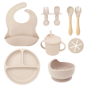 Ensemble de vaisselle en silicone pour bébé et tout-petit, antidérapant, avec ventouse, bol, assiette, tasse, cuillère, bavoir, 9 pièces - Product Image 2