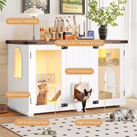 Venta al por mayor de fábrica: Mueble moderno de madera bicolor transpirable para mascotas con rascador y compartimentos divididos