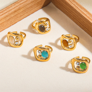 خاتم عصري من الفولاذ المقاوم للصدأ مع أحجار متعددة الألوان وحجر الراين للنساء، خاتم مقاوم للماء، إكسسوارات أصابع، مجوهرات عصرية - Product Image 2