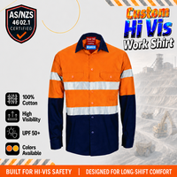 Kemeja kerja Fluo katun 100% kancing oranye/biru dongker untuk pria