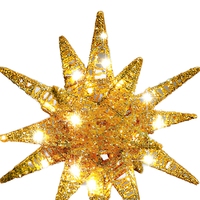 Lewondr Vintage Eisen Weihnachtsbaum-Spitzenstern 11 Zoll Steckerbetrieben Fernbedienung Beleuchtet 3D Geometrisch Timer-Funktion 5m Kabel