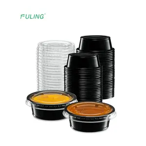 Fuling technologie pp sauce tasse 2 oz emballage à emporter noir pet 3.25 sauces en plastique tasse 2 oz tasse avec couvercle