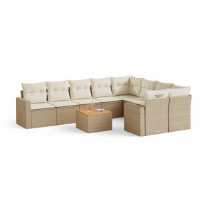 Conjunto de Sofás de Jardín de Ratán Beige, 6 Plazas, Muebles de Exterior Resistentes a la Intemperie, Diseño Contemporáneo - Product Image 1