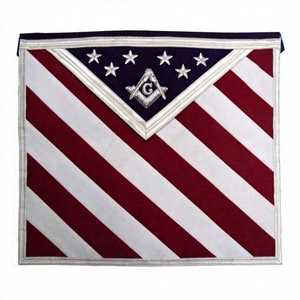 US Master Mason Apron With G Hand Embroidery | Hand Made White and Burgundy Satin Silk Apron | USA Flag Apron - Product Image 1
