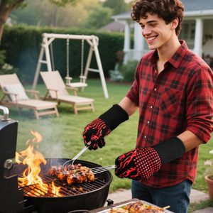 Gants de barbecue en silicone personnalisés résistants à la chaleur extrême pour fumeurs, grilles et fours à micro-ondes, avec support de pot - Product Image 3