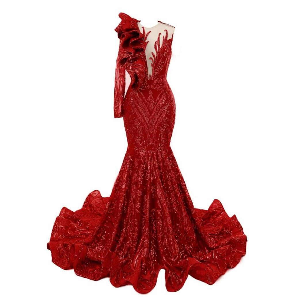 chinese dress ladies Mermaid V Neck Red Satin Long Prom Formal Dresses with Bow TP1083 US6 / As Picture