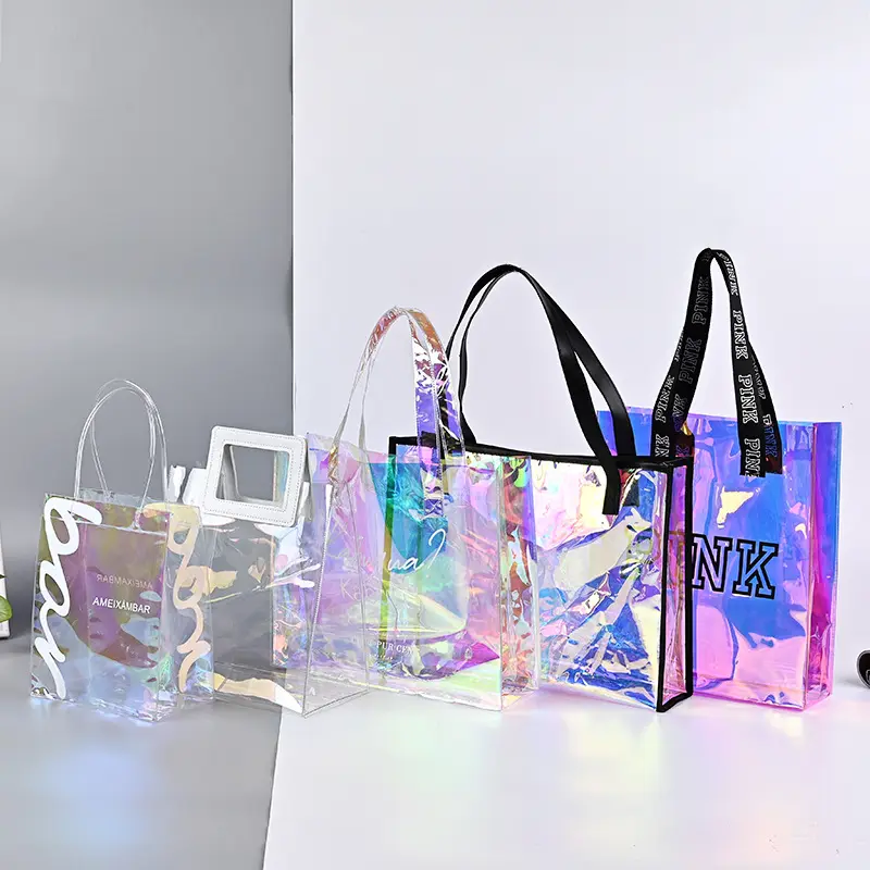 Túi Mua Sắm Tùy Chỉnh Túi Xách Chống Thấm PVC TPU Bền Trong Suốt Holographic Laser Washable Lear Tote Bag