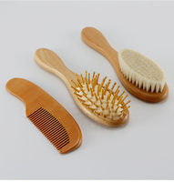 Brosse à cheveux pour bébé en poils de chèvre naturels doux de haute qualité, brosse et peigne en bambou pour bébé, pour nouveau-nés et femmes