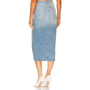 Jupes en jean pour femmes, coupe décontractée, avec fente avant, bleu délavé, de haute qualité, personnalisables, style créateur, vente en gros - Product Image 6