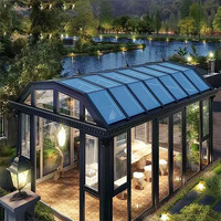 Véranda résidentielle moderne autoportante avec structure en aluminium et toit en verre trempé - Serre de terrasse extérieure 4 saisons
