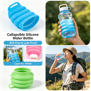 Food Grade Safe Leakproof Lightweight Collapsible Silicone Water Bottle - Product Image 5