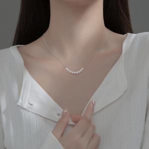 Collier en argent S925 simple et frais avec perles synthétiques, chaîne de boîte pour femmes, collier de clavicule, tempérament D9156 - Product Image 2
