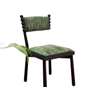 <b>Dining</b> <b>Chair</b> Solid Wood Upholstered Green Fabric Backrest <b>Chair</b> For Living Room Bedroom Wabi Sabi Style Retro Design - Product Image 5