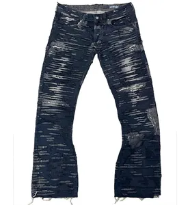 KINGSOURCE GARMENT Relaxed Fit Patchwork Design Customized Multiple Pockets Fancy Pants Men's Wide Straight Leg Denim Jeans
