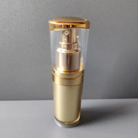 Flacon cosmétique en acrylique doré de 20 ml, vide, avec pompe pulvérisateur, bouchon à vis, joint PS pour sérum, impression d'écran
