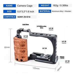 Para <span class=keywords><strong>ZV</strong></span>-E10: Jaula de cámara de aleación de aluminio con mango de madera, orificios de tornillo de 1/4'' y <span class=keywords><strong>3</strong></span>/8'', placa Arca y soporte de zapata fría - Product Image 2
