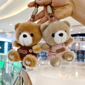 Pingente de Urso de Pelúcia com Pele Sintética de Vison e Roupa com Suspensórios, Decoração Fofa para Bolsa, Mochila, Acessório de Moda Diário e Ornamento - Product Image 4