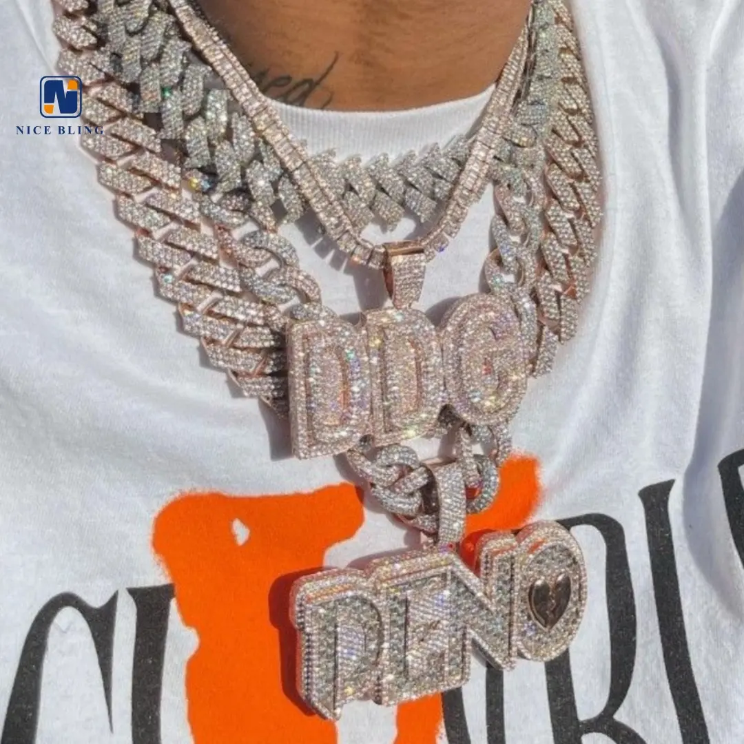 Ciondoli con lettere personalizzate hip hop con ciondolo e ciondoli con nome iniziale di moda 925 gioielli in argento vvs moissanite