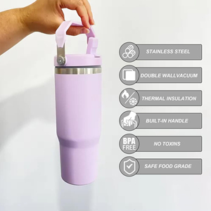 Gobelet isotherme en acier inoxydable de 30 oz avec poignée, à double paroi, anti-fuite, avec couvercle à paille rabattable pour une consommation facile - Product Image 4