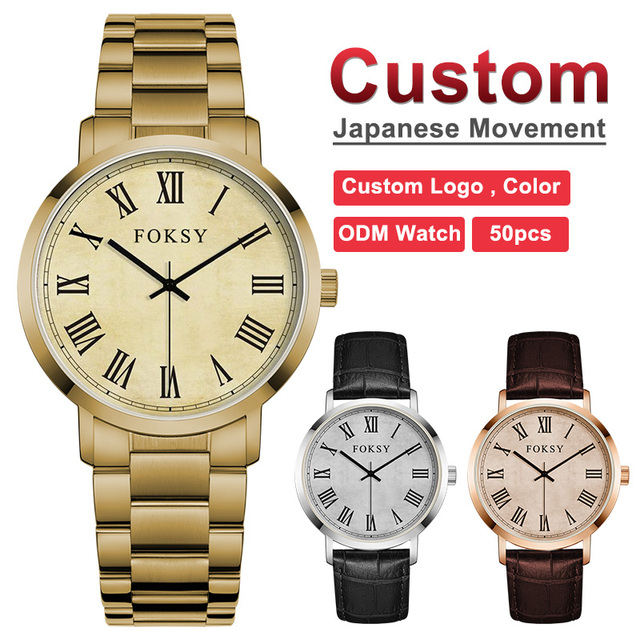 OEM/ODM Luxury Stainless Steel Leather Strap Quartz Watch 40mm Round Case Business Vintage Style Custom Logo