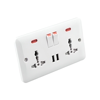 Double prise multi-commutée Prises murales pour la maison Commutateurs Uk Standard avec indicateur et 2 ports USB