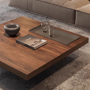 Tavolino da Caffè Minimalista Quadrato in Legno Massello di Alta Qualità, Design Moderno e Semplice con Venature Noce e <span class=keywords><strong>Piedi</strong></span> in Acciaio Inossidabile - Product Image 3