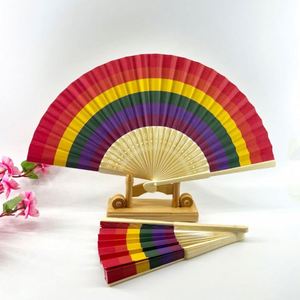 21 cm Rainbow Women's Bamboo Hand Fan for Weddings and Parties - Product Image 4