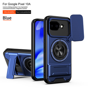 Coque de protection hybride PC+TPU avec anneau, fenêtre coulissante et protection d'objectif pour appareil photo, avec béquille magnétique, pour Google Pixel 10A 10 Pro XL - Product Image 3