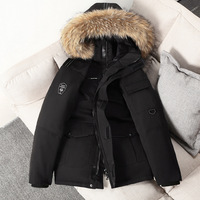 Hiver Blanc Duvet de Canard Jeunes Épaissie Avec Fourrure Capuche Poche Fermeture Éclair Pardessus Femmes Hommes Doudoune