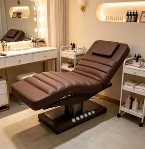 Cama Facial Eléctrica Moderna de PVC con Base Dorada Curva para Salón de Belleza, Estética, Spa y Masajes, Cama de Lujo para Pestañas - Product Image 1