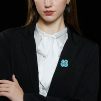 Bros Peony Tiga Dimensi TIANSHE Model Baru Bertabur Batu Turquoise Biru, Elegan, Mewah, untuk Acara Resmi