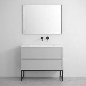 Vermonhouzz MDF laque gris clair Shaker porte <span class=keywords><strong>salle</strong></span> <span class=keywords><strong>de</strong></span> <span class=keywords><strong>bain</strong></span> vanité avec cadre en acier inoxydable autoportant - Product Image 4