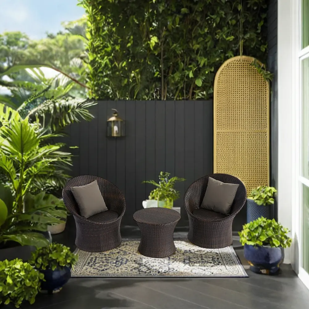 Modern 3-Piece Yard mobilya seti eğlence bahçe hasır Rattan 2 sandalyeler için sehpa ile bahçe otel Villa atölye