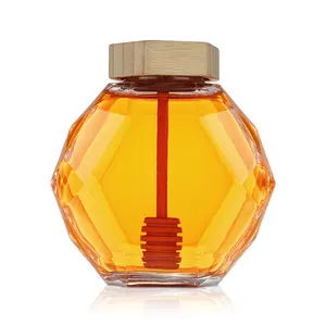 定制envases de vidrio储物罐各种尺寸的带铲斗的多边形蜂蜜玻璃罐
