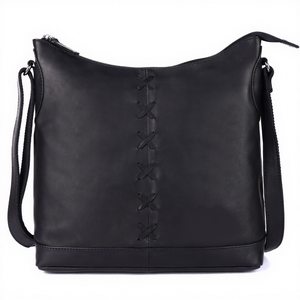 Nouveauté Sac à bandoulière en cuir véritable avec fermeture à glissière, doublure à carreaux, unisexe, pour usage quotidien, sac à main classique - Product Image 1