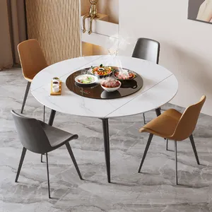Table à manger nordique extensible en dalle <span class=keywords><strong>de</strong></span> roche carrée et <span class=keywords><strong>ronde</strong></span>, table à manger en marbre blanc italien et ensemble <span class=keywords><strong>de</strong></span> chaises - Product Image 1
