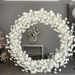 Arco de flores artificiais para casamento, cor branca, fundo de seda, flor rosa, arco de flores para casamento