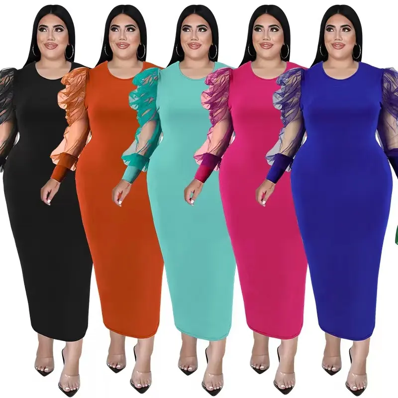 J & H-vestido de oficina de talla grande 5XL, novedad de 2023, vestido de diseño de manga de malla, elegante, ceñido al cuerpo, vestidos informales de moda de otoño