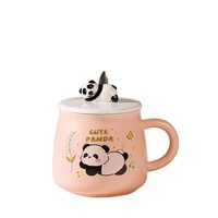 Mug en céramique mignon en forme de panda avec couvercle et poignée, résistant aux hautes températures, cadeau d'anniversaire pour fille, souvenir créatif de couple de dessins animés