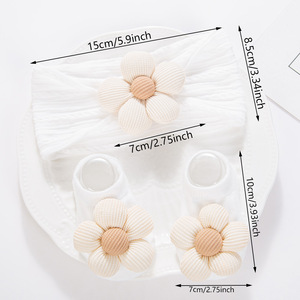 Ensemble bonnet et chaussettes pour bébé, motif floral, couleur lait <span class=keywords><strong>curry</strong></span>, 100% coton, bandeau pour cheveux, bonnet pour nouveau-né, vente chaude transfrontalière - Product Image 4