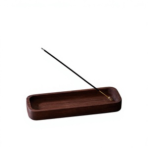 Plateau brûleur d'encens en bois finition naturelle avec support en laiton massif pour bâtonnets d'encens, support portable et écologique pour bâtonnets de Bakhoor - Product Image 1