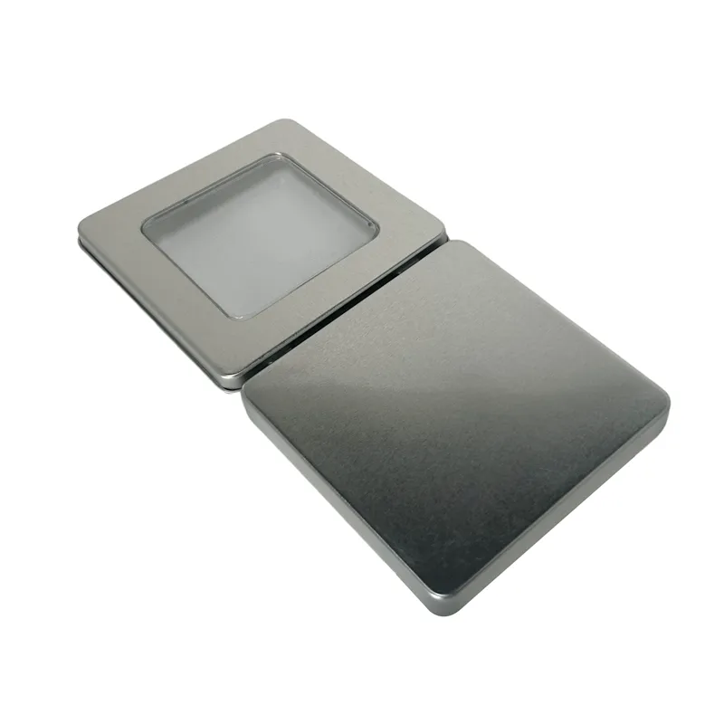 गहने टिन केस पैकेजिंग स्पष्ट खिड़कियां चांदी आयताकार टिन बॉक्स शिल्प बैज बटन u डिस्क उपहार छोटे धातु बॉक्स