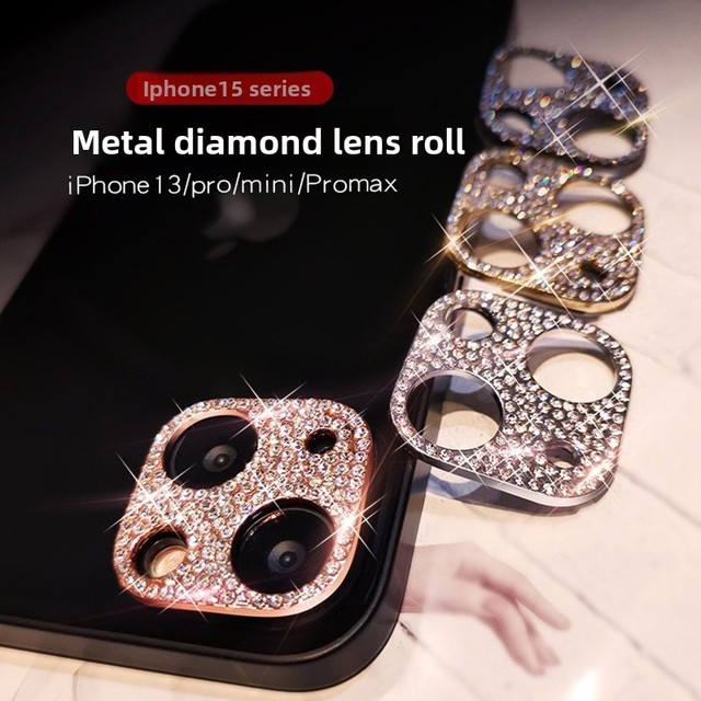 For iPhone 12ProMax XSmax X Back Rhinestone Sticker Bling Diamond Metal Rear Protective Mobile Phone Camera Lens Film