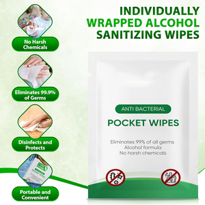 Paquets de lingettes individuelles antibactériennes tout usage de taille de voyage Lingettes désinfectantes pour les mains à l'alcool 75% - Product Image 3