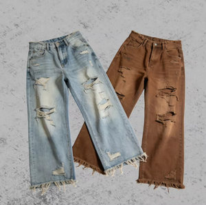 Jean ample taille haute personnalisé pour homme, coupe oversize, délavé à l'acide, style vintage, jambe large, denim déchiré, tendance - Product Image 5