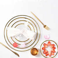 Vente en gros d'assiettes à dîner en verre transparent à haute teneur en borosilicate avec bord doré chargeur de 13 pouces pour usage domestique